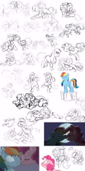 Size: 3000x6000 | Tagged: safe, artist:stratustrot, imported from derpibooru, pinkie pie, rainbow dash, female, lesbian, pinkiedash, shipping, sketch dump