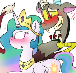 Size: 1224x1174 | Tagged: safe, artist:dreamyluigiofficial, imported from derpibooru, discord, princess celestia, dislestia, female, flower, male, shipping, straight