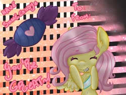 Size: 1032x774 | Tagged: safe, artist:emilyemilybeth, artist:ink-n-heart, imported from derpibooru, fluttershy, semi-anthro, candy, female, hearts and hooves day, solo, valentine, valentine's day