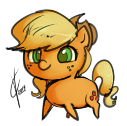 Size: 673x667 | Tagged: safe, artist:valcron, imported from derpibooru, applejack, chibi, female, simple background, solo, stubby