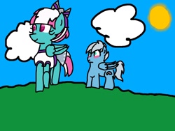 Size: 1024x768 | Tagged: safe, artist:wafflez-of-equestria, imported from derpibooru, spring step, sunlight spring, blushing, cheerleader, iris spectrum, shipping