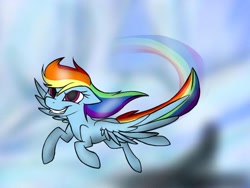 Size: 960x720 | Tagged: safe, artist:rainbow-pon3, imported from derpibooru, rainbow dash, pegasus, pony, cloud, female, flying, mare, rainbow trail, sky, smiling, solo