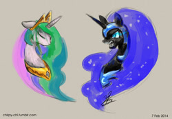 Size: 600x414 | Tagged: safe, artist:chirpy-chi, imported from derpibooru, nightmare moon, princess celestia