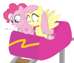 Size: 845x728 | Tagged: safe, artist:dm29, imported from derpibooru, fluttershy, pinkie pie, cute, duo, julian yeo is trying to murder us, roller coaster, simple background, transparent background