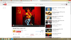 Size: 1366x768 | Tagged: safe, imported from derpibooru, screencap, applejack, button mash, rainbow dash, oc, oc:cream heart, google chrome, north korea, rainbow dash salutes, screenshots, soviet, soviet union, youtube