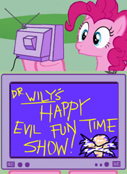 Size: 563x771 | Tagged: safe, imported from derpibooru, pinkie pie, dr. wily, dr. wily's happy evil fun time show, exploitable meme, meme, obligatory pony, tv meme