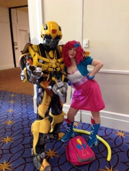 Size: 2448x3264 | Tagged: artist needed, source needed, safe, imported from derpibooru, pinkie pie, human, equestria girls, bumblebee, bumblebee (transformers), convention, cosplay, crossover, irl, irl human, katsucon, photo, transformers