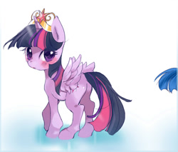 Size: 600x512 | Tagged: safe, artist:pasikon, imported from derpibooru, twilight sparkle, alicorn, pony, big crown thingy, blushing, element of magic, female, mare, pixiv, solo, twilight sparkle (alicorn)