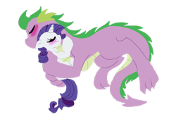 Size: 1024x721 | Tagged: safe, artist:kiananuva12, imported from derpibooru, rarity, spike, dragon, pony, unicorn, blushing, eyes closed, female, hug, interspecies, male, older, older spike, shipping, size difference, sparity, straight