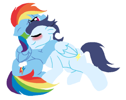 Size: 712x563 | Tagged: safe, artist:kiananuva12, imported from derpibooru, rainbow dash, soarin', blushing, female, hug, male, shipping, soarindash, straight