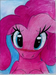 Size: 1682x2242 | Tagged: safe, artist:digitaldomain123, imported from derpibooru, pinkie pie, blushing, colored, cross-eyed, female, floppy ears, looking at you, solo, traditional art