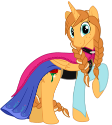 Size: 1273x1417 | Tagged: safe, artist:namygaga, imported from derpibooru, alicorn, pony, anna, clothes, frozen (movie), ponified, solo