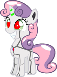 Size: 424x571 | Tagged: safe, artist:dtavs.exe, editor:dtavs.exe, imported from derpibooru, sweetie belle, pony, robot, unicorn, excited, female, filly, foal, hooves, horn, modified, simple background, smiling, solo, squee, sweetie bot, teeth, transparent background