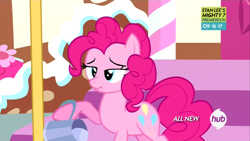Size: 1280x720 | Tagged: safe, imported from derpibooru, screencap, pinkie pie, pinkie pride, female, scrunchy face, solo, stan lee's mighty 7