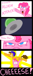 Size: 600x1350 | Tagged: safe, artist:crazynutbob, imported from derpibooru, cheese sandwich, pinkie pie, pinkie pride, asdfmovie, asdfmovie4, comic, epic husband tossing, epic wife tossing, fastball special, pink text, throw the cheese, ufo