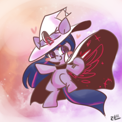 Size: 700x700 | Tagged: safe, artist:lessue, imported from derpibooru, twilight sparkle, artificial wings, augmented, blushing, clothes, female, hat, magic, magic wings, pixiv, solo, wings