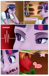 Size: 835x1280 | Tagged: safe, artist:amaraburrger, imported from derpibooru, big macintosh, twilight sparkle, anthro, comic:dragon greed, comic, female, golden oaks library, male, shipping, straight, twimac, want