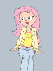 Size: 541x730 | Tagged: safe, artist:carnifex, imported from derpibooru, fluttershy, human, cardigan, clothes, female, humanized, light skin, solo, sweater, sweatershy