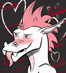 Size: 1305x1446 | Tagged: safe, artist:artiehooves, imported from derpibooru, fizzle, garble, dragon, :p, blushing, fangs, garbizzle, heart, hearts and hooves day, implied gay, male, smiling, solo, tongue out, valentine's day