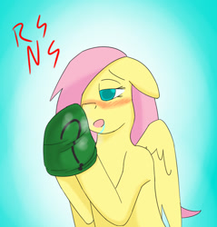 Size: 756x792 | Tagged: safe, artist:nitro-san, imported from derpibooru, fluttershy, oc:anon, pegasus, pony, anon mask, blushing, female, flutterstalker, mare, open mouth, solo