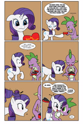 Size: 2100x3150 | Tagged: safe, artist:bico-kun, imported from derpibooru, rarity, spike, dragon, pony, unicorn, chocolate, comic, female, glomp, heart shaped box, hearts and hooves day, innuendo, long tongue, magic, male, mare, raised tail, shipping, sparity, straight, tailboner, teenage spike, tongue out