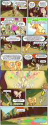 Size: 800x2080 | Tagged: safe, artist:foudubulbe, imported from derpibooru, applejack, discord, fluttershy, draconequus, earth pony, pegasus, pony, comic, dialogue, element of honesty, female, flower, forest background, honesty, male, mare, speech bubble, trio, walking, wholesome