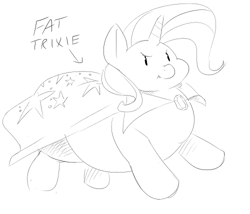 Size: 500x428 | Tagged: dead source, safe, artist:sirmasterdufel, imported from derpibooru, trixie, pony, unicorn, chibi, fat, female, mare, monochrome, sketch, solo, the great and bountiful trixie