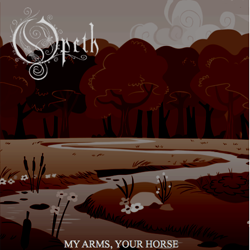 Size: 500x500 | Tagged: safe, artist:boneswolbach, imported from derpibooru, album cover, background, blackletter, brook, cloud, creek, flower, forest, my arms your hearse, no pony, opeth, parody, ponified, ponified album cover, pony removed, river, sepia, stream