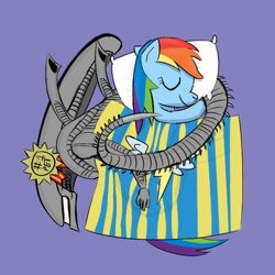 Size: 500x500 | Tagged: safe, artist:f00fdramon, imported from derpibooru, rainbow dash, alien, xenomorph, alien (franchise), pet, sleeping