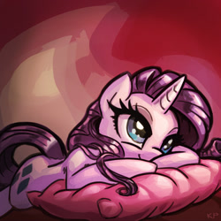 Size: 1600x1600 | Tagged: safe, artist:kp-shadowsquirrel, imported from derpibooru, rarity, pony, unicorn, beautiful, dark, dream, female, mare, pillow, prone, smiling, solo