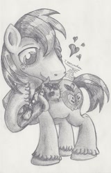 Size: 1024x1604 | Tagged: safe, artist:inurantchan, imported from derpibooru, big macintosh, smarty pants, earth pony, pony, heart, male, monochrome, solo, stallion, traditional art