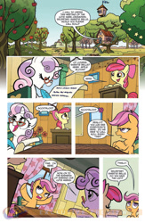 Size: 900x1384 | Tagged: safe, artist:tonyfleecs, idw, imported from derpibooru, apple bloom, scootaloo, sweetie belle, earth pony, pegasus, pony, unicorn, friends forever, spoiler:comic, spoiler:comicff2, apple tree, clubhouse, comic, crusaders clubhouse, cutie mark crusaders, female, filly, foal, idw advertisement, official comic, preview, speech bubble, tree, treehouse