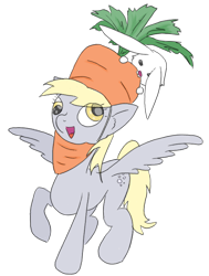 Size: 606x800 | Tagged: safe, artist:wryte, imported from derpibooru, angel bunny, derpy hooves, pegasus, pony, carrot, female, mare