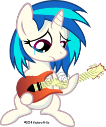 Size: 4209x5000 | Tagged: safe, artist:apony4u, imported from derpibooru, dj pon-3, vinyl scratch, pony, unicorn, absurd resolution, bass guitar, broken, crying, female, guitar, hooves, horn, mare, musical instrument, simple background, sitting, solo, transparent background, vector