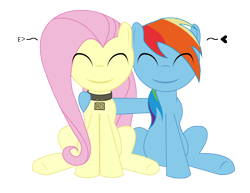 Size: 3300x2550 | Tagged: safe, artist:enevalence, imported from derpibooru, fluttershy, rainbow dash, collar, female, flutterdash, flutterpet, heart, lesbian, pet play, shipping