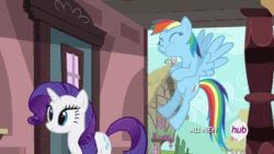 Size: 700x394 | Tagged: safe, artist:dtkraus, edit, edited screencap, imported from derpibooru, screencap, rainbow dash, rarity, pegasus, pony, unicorn, three's a crowd, animated, bone, burp, burping up items, choking, cough, female, flying, frown, glare, hub logo, implied cannibalism, implied vore, mare, open mouth, ponies eating meat, smiling, talking, tongue out, wat, wide eyes