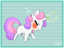 Size: 827x625 | Tagged: safe, artist:paichitaron, imported from derpibooru, sweetie belle, blushing, female, magic, solo