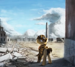 Size: 945x846 | Tagged: safe, artist:anticular, imported from derpibooru, oc, oc only, pony, unicorn, fallout equestria, bygone civilization, commission, crossover, fallout, solo, washington d.c., washington monument