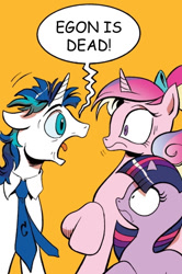 Size: 365x549 | Tagged: safe, idw, imported from derpibooru, princess cadance, shining armor, twilight sparkle, spoiler:comic, exploitable meme, ghostbusters, harold ramis, meme, screaming armor