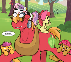 Size: 623x543 | Tagged: safe, artist:redhotkick, imported from derpibooru, apple bloom, babs seed, big macintosh, scootaloo, sweetie belle, earth pony, pony, apple bloom riding big macintosh, heart, male, meanie belle, ponies riding ponies, riding, stallion, straight, sweetie belle riding big macintosh, sweetiemac