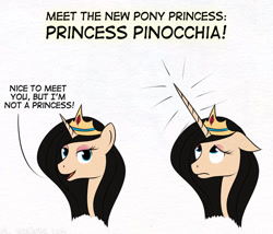 Size: 640x549 | Tagged: safe, artist:el-yeguero, imported from derpibooru, oc, oc only, pony, comic, female, horn, long horn, mare, parody, pinocchio, solo