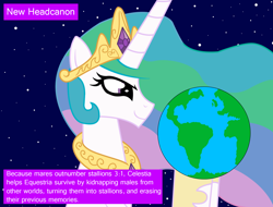 Size: 1678x1275 | Tagged: safe, artist:vincentthecrow, imported from derpibooru, princess celestia, earth, female, headcanon, planet, solo, space