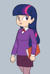 Size: 503x730 | Tagged: safe, artist:carnifex, imported from derpibooru, twilight sparkle, human, clothes, female, humanized, light skin, miniskirt, school uniform, schoolgirl, skirt, solo