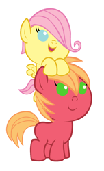 Size: 1616x2664 | Tagged: safe, artist:3d4d, artist:beavernator, artist:bronyboy, imported from derpibooru, big macintosh, fluttershy, pony, baby, baby macintosh, baby pony, babyshy, colt, colt big macintosh, female, filly, filly fluttershy, fluttermac, fluttershy riding big macintosh, male, shipping, straight, younger
