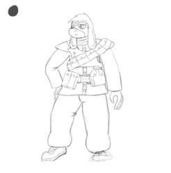 Size: 1000x1018 | Tagged: safe, artist:facade, imported from derpibooru, oc, oc only, anthro, donkey, fallout equestria, anthro oc, monochrome, ncr, solo, wip