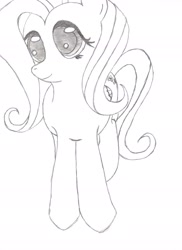 Size: 1700x2340 | Tagged: safe, artist:partner345, imported from derpibooru, fluttershy, female, monochrome, smiling, solo