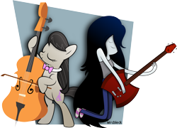Size: 4170x3000 | Tagged: safe, artist:mrcbleck, imported from derpibooru, octavia melody, adventure time, bass guitar, cello, crossover, eyes closed, marceline, musical instrument