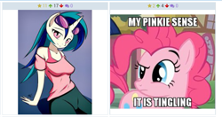 Size: 717x380 | Tagged: safe, artist:alkalizonian, imported from derpibooru, dj pon-3, pinkie pie, vinyl scratch, anthro, derpibooru, exploitable meme, juxtaposition, juxtaposition win, meme, meta, pinkie sense