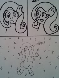 Size: 768x1024 | Tagged: safe, artist:astronomus, imported from derpibooru, fluttershy, monochrome, space, traditional art