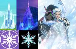 Size: 1097x713 | Tagged: safe, artist:bgn, edit, edited screencap, imported from derpibooru, screencap, king sombra, anthro, human, blizzard, building, castle, comparison, confused, cropped, crossover, crossover shipping, crystal castle, crystal empire flag, elsa, elsombra, female, frozen (movie), glare, grin, ice, ice castle, male, open mouth, palace, see-through, smiling, snow, snowfall, snowflake, straight, symbol, symbols, wide eyes